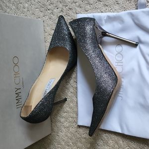Jimmy Choo Abel Glitter Lame Pump in Anthracite Size 38